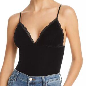Aqua Lace-Trim Velvet Bodysuit in XS